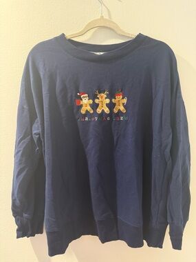 Rockin' Around Navy Holiday Sweatshirt with Gingerbread Trio